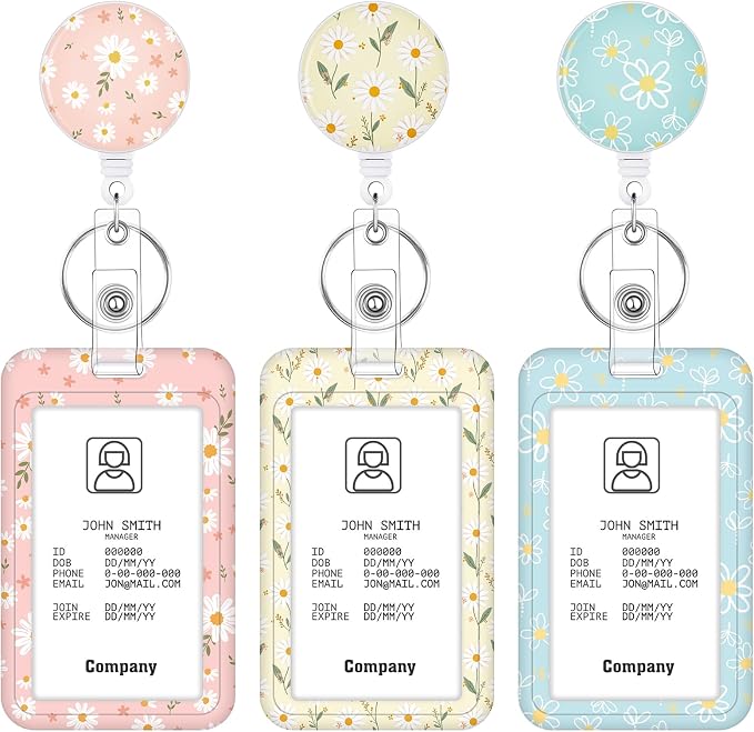 3 Set Floral Badge Holder Retractable Reel ID Badge Holders by BESARME