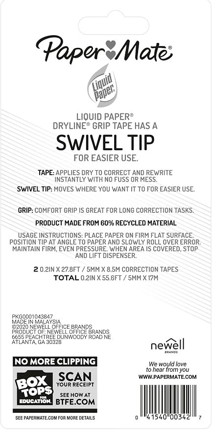 Paper Mate Liquid Paper DryLine Grip Correction Tape, Teacher Supplies - Image 2