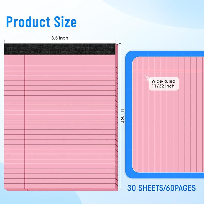 6 Packs Legal Pads 8.5 x 11 Inch, 30Sheets/Pack, College Ruled & Perforated - Image 2