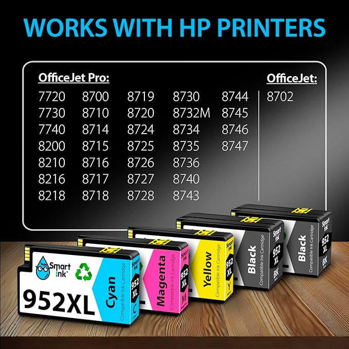 Smart Ink Compatible Ink Cartridges Replacement for HP952XL 952 XL 2 Black and Cyan/Magenta/Yellow (5 Combo Pack) to use with HP OfficeJet Pro 8710 7740 8720 8715 8210 8703 OfficeJet 8702 Printers-DeskLoop Office