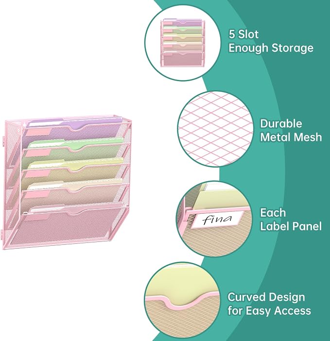 SUPEASY 5 Tier Wall File Organizer, Hanging Wall Mounted Mail Organizer - Image 2