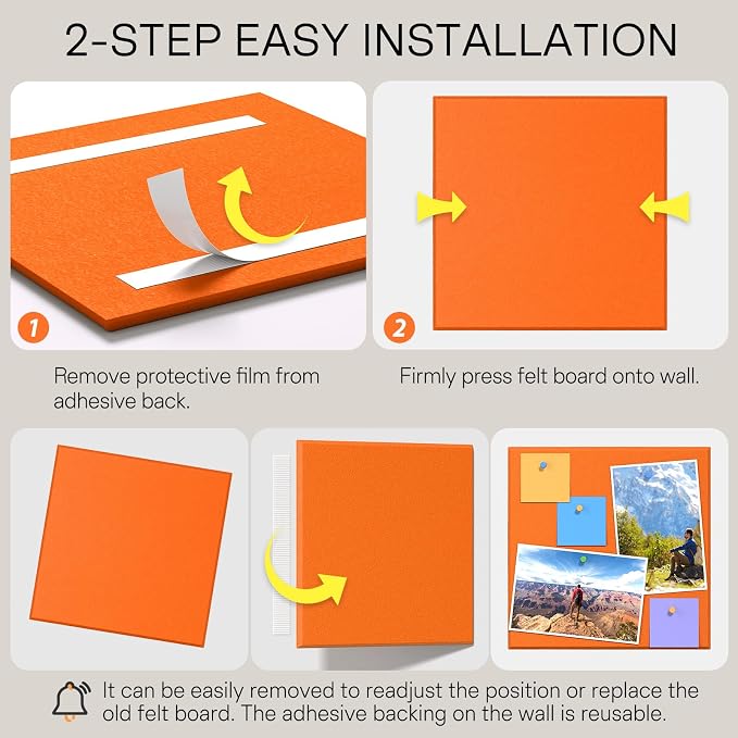 MaxGear Felt Bulletin Board 36" x 24", 6 Pack 11.8" x 11.8" Wall Panels - Image 4