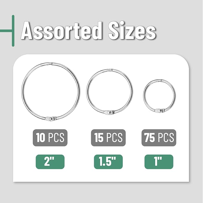 Mr. Pen- Loose Leaf Binder Ring, 100 Pack, 3 Sizes | Metal Loose Leaf Binder - Image 3