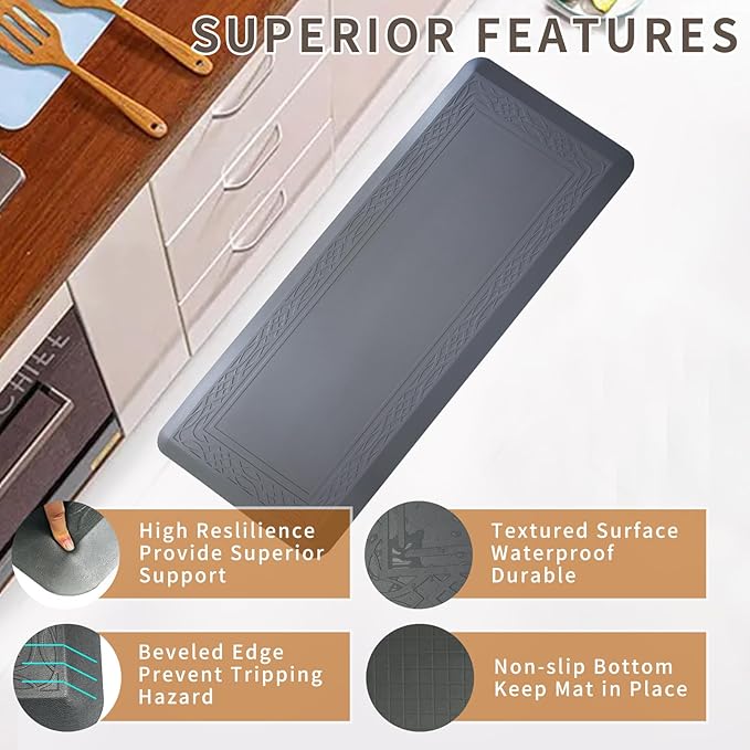 24 x 60 Inch Extra Support Anti Fatigue Comfort Kitchen Mat, Waterproof Long Kitchen Runner, Non-Slip Standing Desk Mat, Commercial Pads for Offices, Home, Garages (Bordeaux Grey, 24'' x 60'')-DeskLoop Office