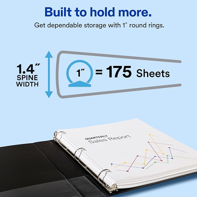 Avery Standard View 3 Ring Binder, 175-Sheet Capacity, 1.4 Inch Wide Spine - Image 2