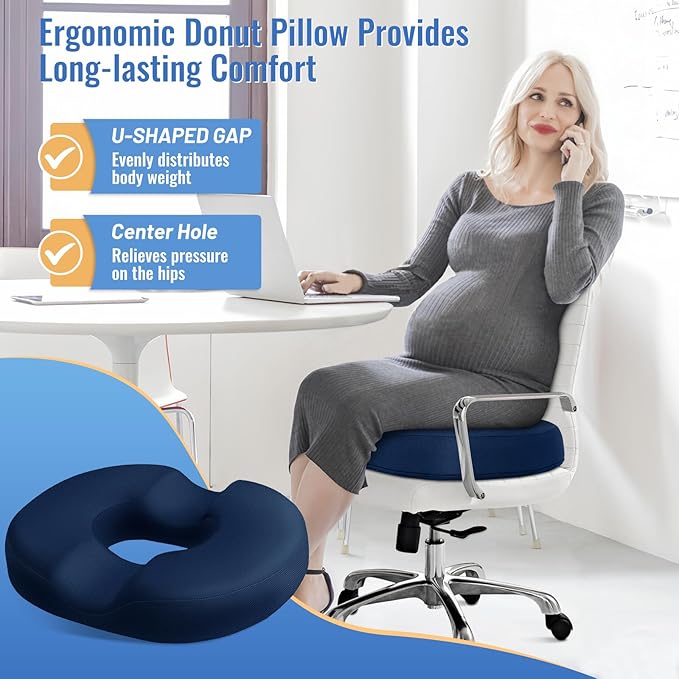 CloudBliss Donut Pillow Seat Cushion for Tailbone Pain Relief and Hemorrhoids, Memory Foam Chair Cushion for Postpartum Pregnancy, Seat Cushions for Men and Women for Home & Office, (Blue)-DeskLoop Office