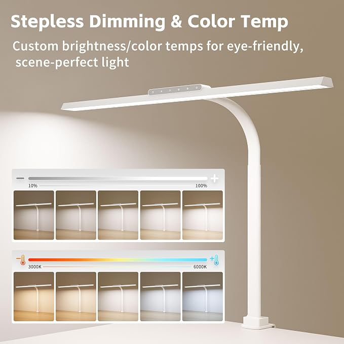 Desk Lamp with Clamp, LED Eye-Caring Clip on Desk Lights - Image 7