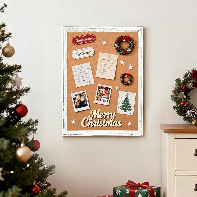 Cork Board Bulletin Board, Rustic White Wooden Frame | Corkboard - Image 2