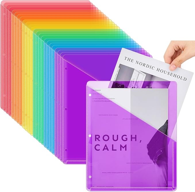 Seajan 24 Pcs Pocket Folders for 3 Ring Binder Clear Plastic Folders Sleeves by Seajan