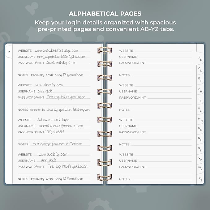 Clever Fox Password Book Spiral – Mini Internet Address & Password Organizer - Image 3