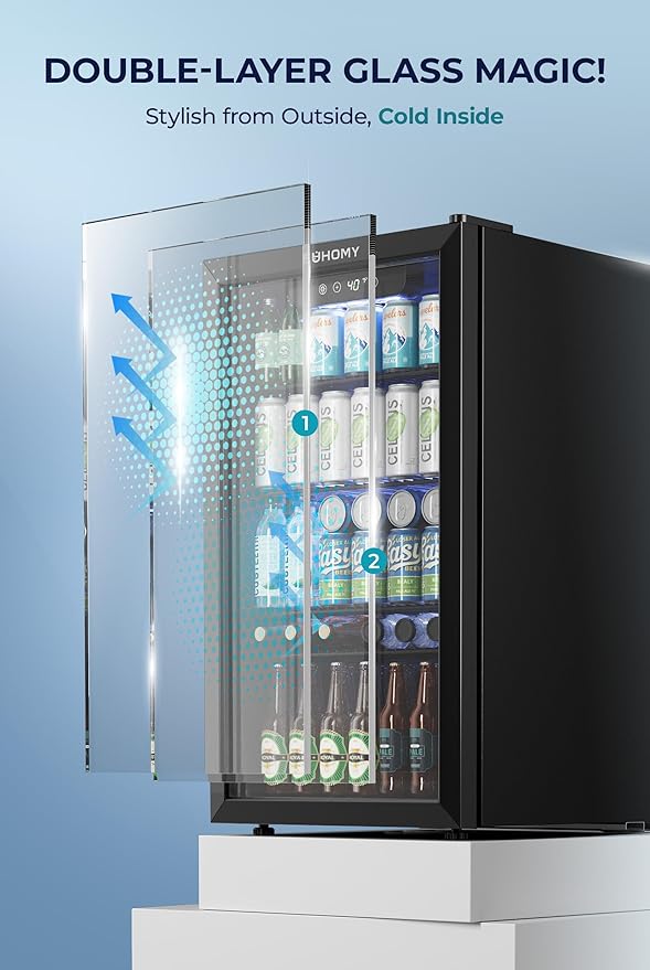 EUHOMY Beverage Refrigerator and Cooler, 128 Can Mini fridge with Glass Door, Small Refrigerator with Adjustable Shelves for Soda Beer or Wine, Home/Bar/Office, Black-DeskLoop Office