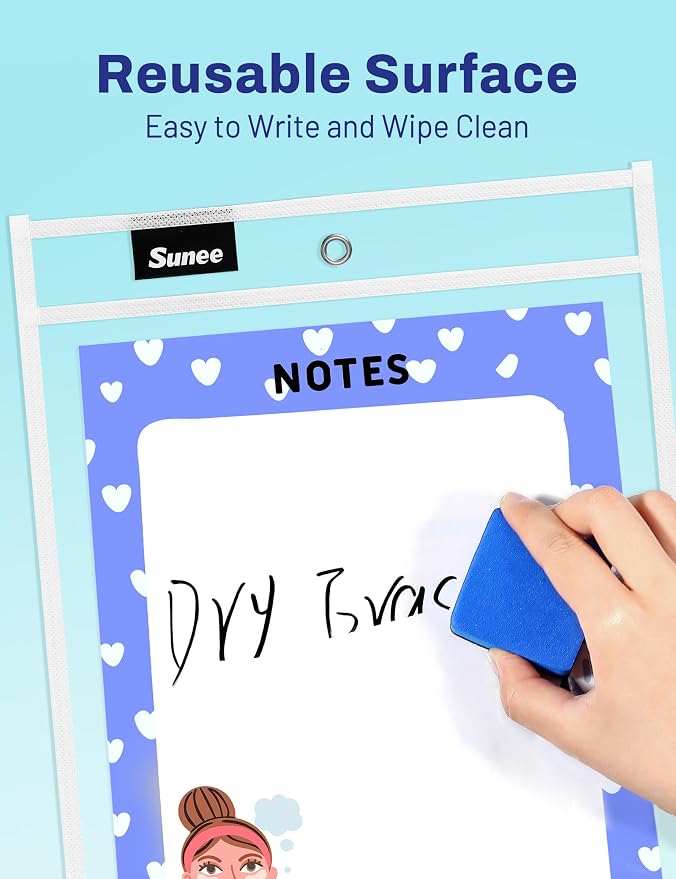SUNEE 30 Packs Oversized Reusable Dry Erase Pocket Sleeves - Image 3