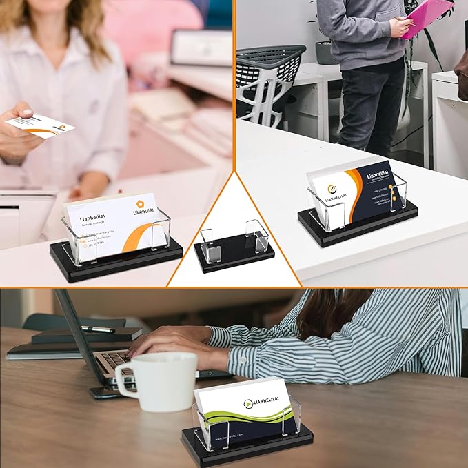 2Pack Acrylic Business Card Holder Black Enlarged Holds 120 Cards for Office/Exhibition/Restaurant Desk/Counter Display Name Card Organizer Stand-DeskLoop Office
