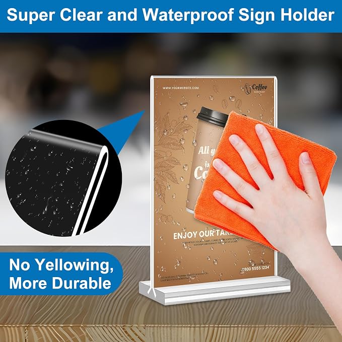 Acrylic Sign Holder 4x6, 16 Pack Clear Double Sided Clear Table Menu Vertical - Image 6