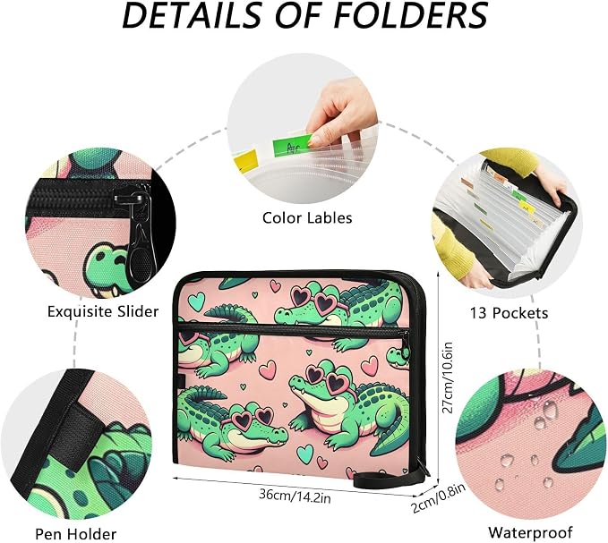 Expanding File Folder Alligator Crocodiles Pink Accordion File Organizer 13 - Image 4