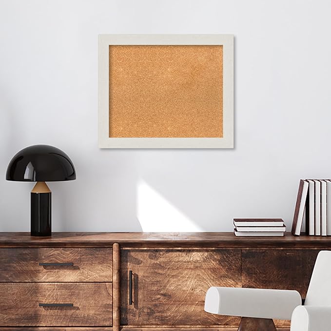 Amanti Art Natural Cork Board for Wall, 21x25 Vision Board with White Frame, Medium Corkboard Office Decor for Home Organization, Country Rustic Corkboard Pinboard to Display Items for Home-DeskLoop Office