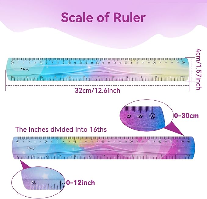 Grevosea 2-Piece Flexible Ruler, 30cm/12inch Plastic Straight Edge Ruler - Image 2