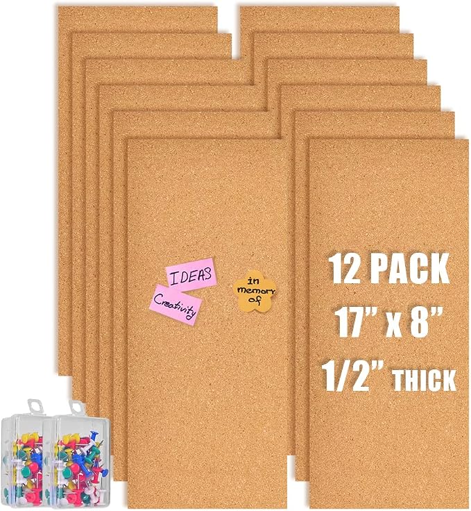 17x8 Cork Board Tiles Bulletin Board, 1/2" Thick Self-Adhesive Cork Boards by Aitakatta