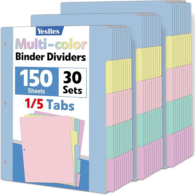 150 Pcs Colored Binder Dividers by YesBes