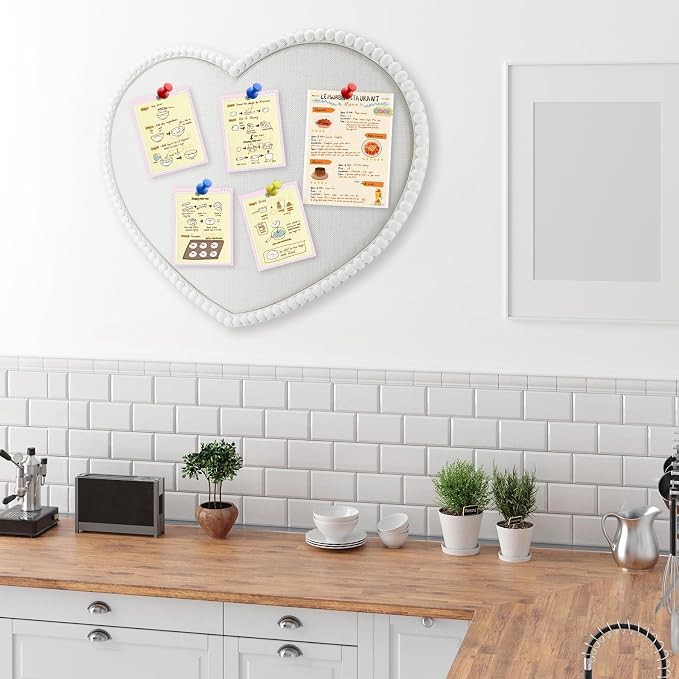 Large Heart-Shaped Linen Cork Bulletin Board - Image 9