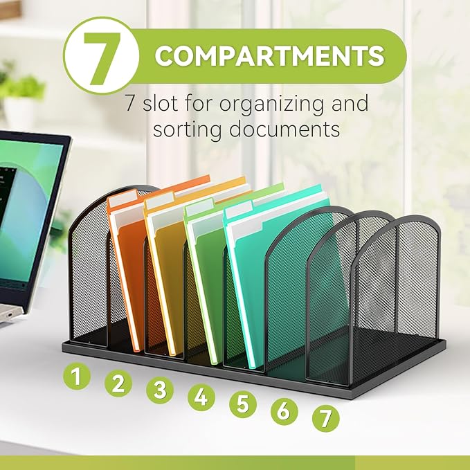 MINDEPOT Desk File Organizer 7 Sections Upright Mesh File Sorter Organizer - Image 4