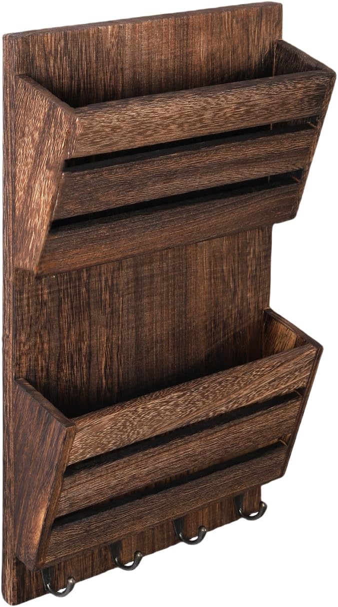 MOOACE Mail Organizer Wall Mount, Wood Mail and Key Holder - Image 2