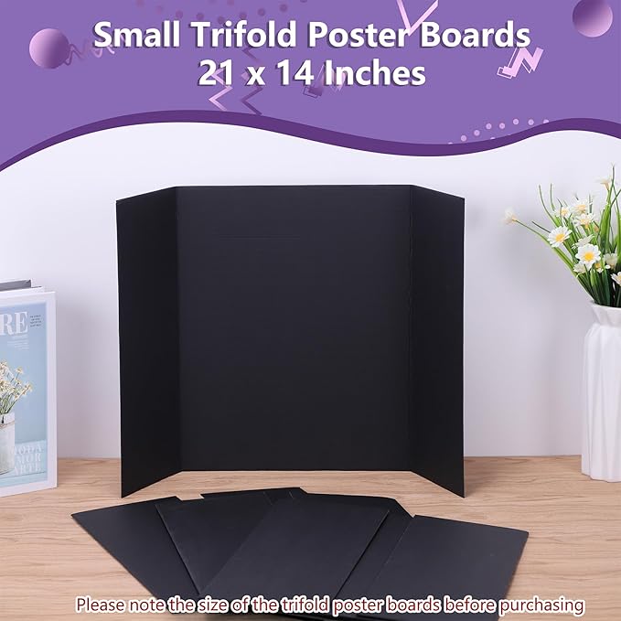 4 Pack Small Trifold Poster Board 21" x 14" Tri Fold Poster Boards Black Corrugated Cardboard Project Boards for Presentations, School Projects, Science Fair, Exhibition Event Display-DeskLoop Office