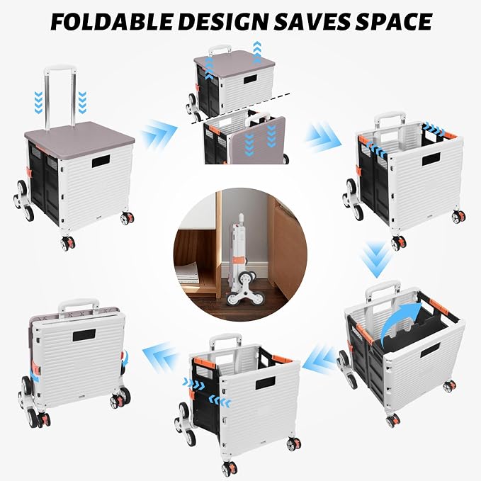 FELICON SELORSS Folding Utility Climber Cart Portable Rolling Crate-White | - Image 4