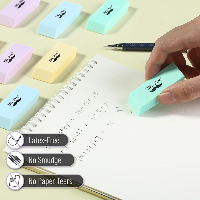 Mr. Pen- Pencil Eraser, 48 Pack, Pastel Colors | Large Latex Free Block Erasers - Image 4
