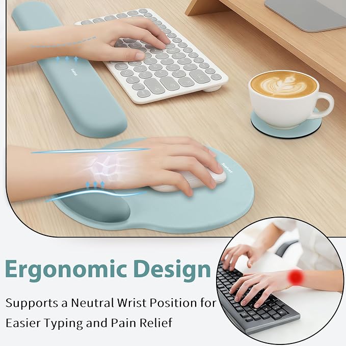Sushret Mouse Pad and Keyboard Wrist Rest, 3-in-1 Gel Memory Foam Ergonomic - Image 2