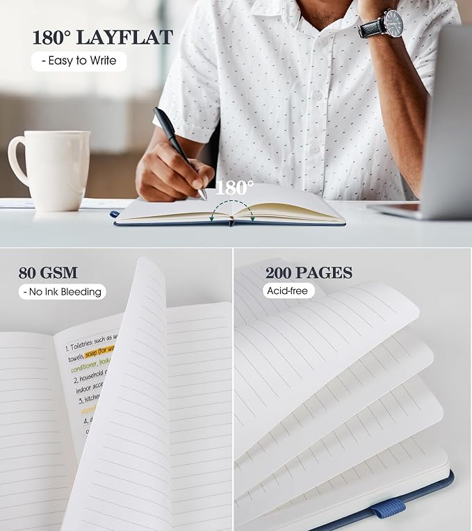 Lined Journal Notebook for Men Women, A5 Leather Journals for Writing, 200 - Image 3