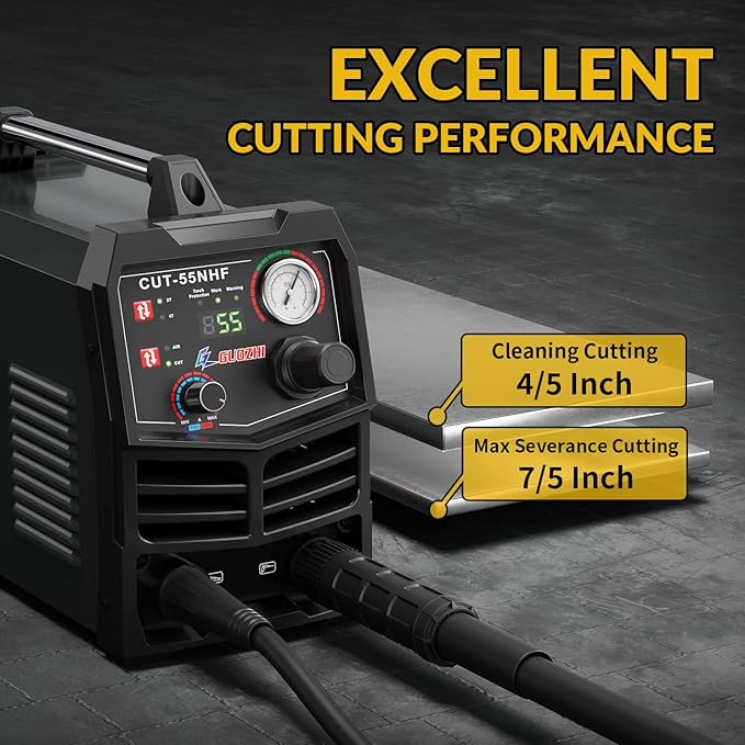 GZ GUOZHI CNC Plasma Cutter, 55 Amp Non-HF Non-Touch Pilot Arc, THC Torch Height Control Enabled, Dual Voltage 110V/220V Digital Plasma Cutter Machine-DeskLoop Office