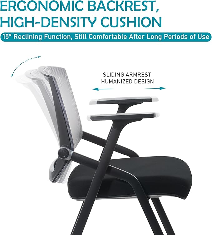 Conference Room Chairs, Folding Office Desk Chair with Lumbar Support and Sliding Armrest, Stackable Office Guest Chairs & Reception Chairs(12 Pack)-DeskLoop Office