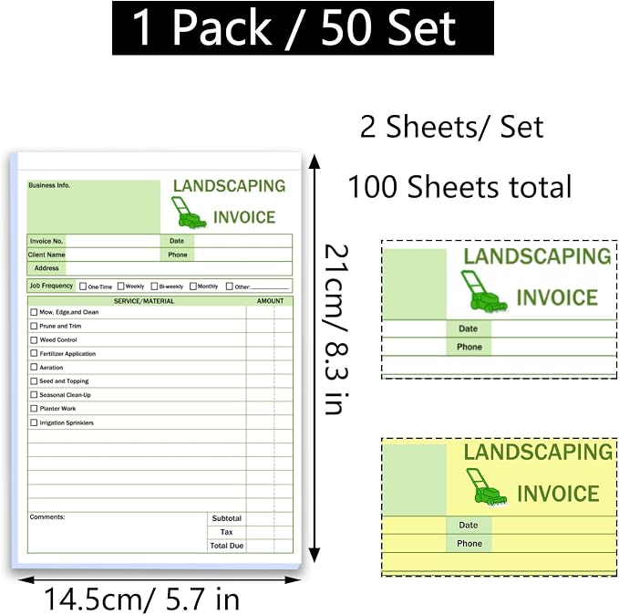 Garden Service Invoice Receipt Book, 2-Part Carbonless Landscaping Invoice Book - Image 2