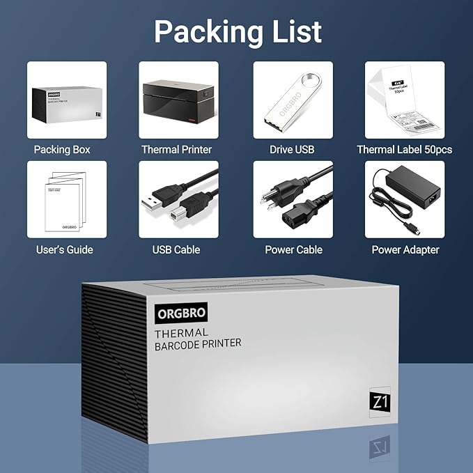 ORGBRO Z1 Shipping Label Printer, 4x6 Thermal Label Printer for Small Business, High Speed Sticker Maker for Commercial Grade Shipping Packages, Used for Amazon, Ebay, Shopify, USPS (USB Only)-DeskLoop Office