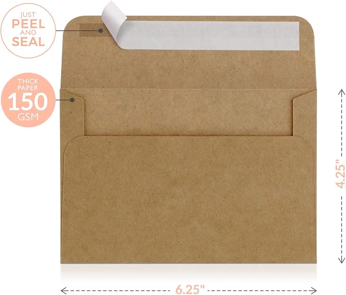 Sweetzer & Orange A4 Brown Self Seal Envelopes, 100 Pack, 4x6 Inches, Kraft - Image 2