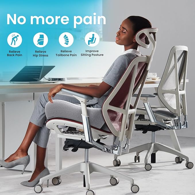 Benazcap Seat Cushion, Memory Foam Cushion for Office Chair - Ergonomic Chair Cushions for Tailbone Pain Relief, Sciatica & Back Support, Office Chair Cushion & Car Seat Cushion, Grey-DeskLoop Office