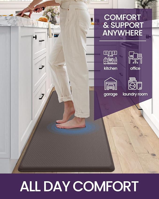 DEXI Kitchen Mat Cushioned Anti Fatigue, Non Slip Waterproof Comfort Standing Floor Rug for Kitchen, Office, Sink, Laundry, 48x20, Brown-DeskLoop Office