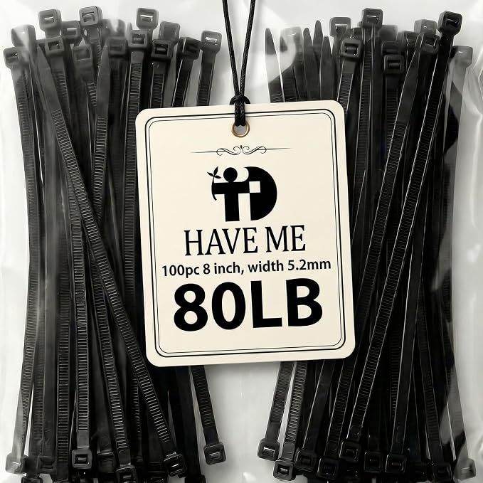 Zip Ties 8 inch, 100 Pack Heavy Duty Black Zip Ties by HAVEMETD