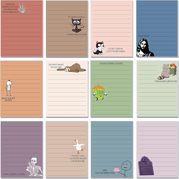 12 Pcs Funny Sticky Notes for Work 4x3 Inches Sarcastic Self Adhesive Notepads by Saypacck