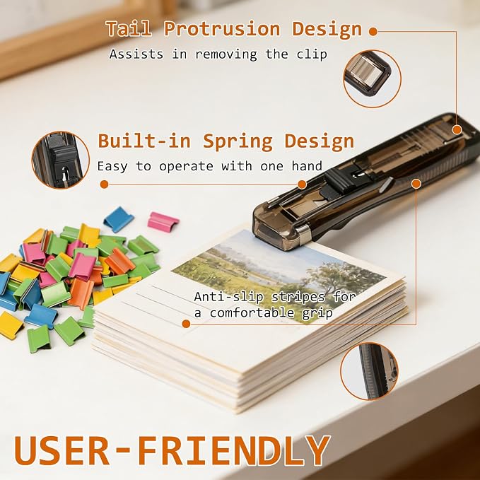 Portable Binder Clip Stapler, Reusable Push Clip Dispenser, Paper Clamps & - Image 2