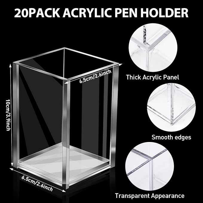 20Pack Clear Acrylic Pen Holder Desktop Pencil Organizer Acrylic Pencil Cup - Image 2