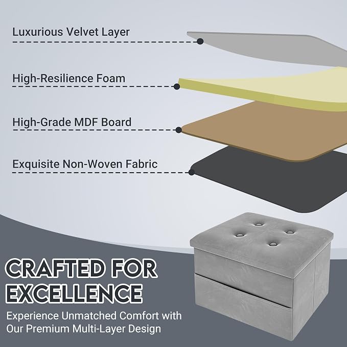 ZOES HOMEWARE Small Storage Ottoman Foot Rest, Velvet Ottoman - Image 5