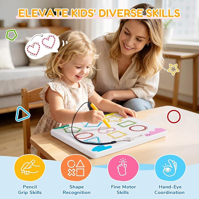 JoyCat Magnetic Shapes and Lines Tracing Board, 2-in-1 Double-Sided Pencil - Image 5
