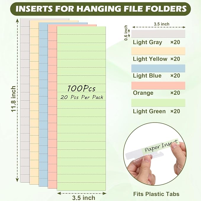 100 Pcs Hanging File Folder Tab Inserts 3.5 Inch Colored Blank File Tab Hanging - Image 2