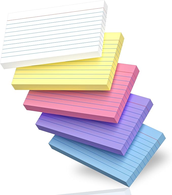 250 Count Index Cards 3x5 Inch Colored Ruled Lined Heavyweight Flash Cards by Nichela