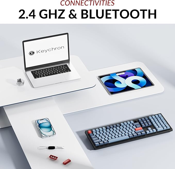 Keychron V6 Max Wireless Custom Mechanical Keyboard, 2.4 GHz Bluetooth 5.1 QMK Full-Size Layout RGB with Hot-swappable Silent Red Switch Compatible with Mac Windows Linux-DeskLoop Office