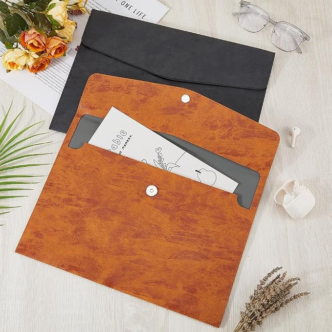 Waterproof A4 PU Leather Envelope File Holder Brown Thin Document Folder - Image 4