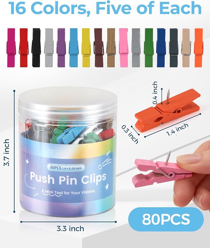 160Pcs Colorful Wooden Push Pin Clips, Decorative Thumbtack - Image 3