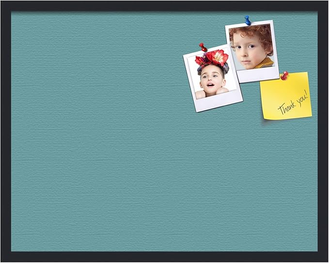 PinPix 28x22 Inch Cork Bulletin Board. This Decorative Framed Pin Board Comes with Aqua Pastel Design and a Satin Black Frame. Ideal for Home Office Decor or Message Board (PinPix-1806)-DeskLoop Office